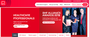 A screenshot of the British Heart Foundation's healthcare professionals content homepage